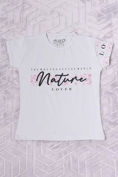 KIZ ÇOCUK TSHİRT NATURE BASKILI BİSİKLET YAKA E12 - 4