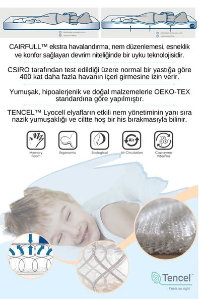 Visco Cairfull Boğulma Önleyici Çocuk Yastığı, 66x33x6cm, Beyaz - 4