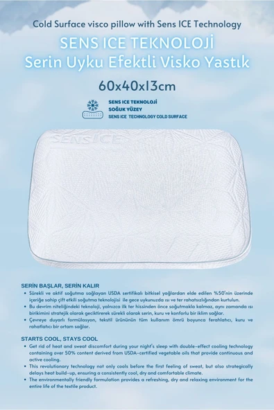 Sens Ice Teknoloji Serin Uyku Efektli Visco Yastık Medium 60x40x13 cm - 3
