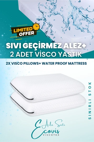 Ecovis Aile Seti, 2'li Visco Yastık Ve Çift Kişilik Sıvı Geçirmez Fitted Yatak Alezi 160x200cm - 4