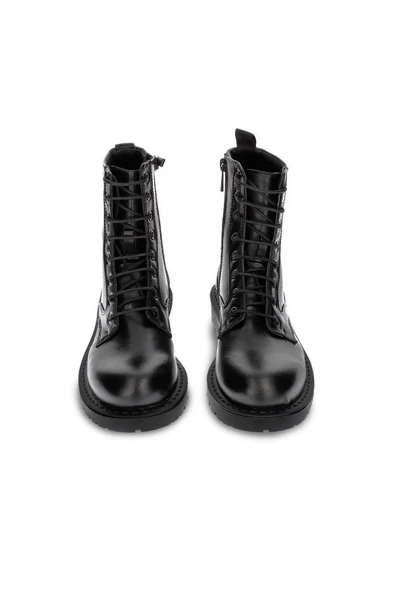 Kadın Hakiki Deri Bağcıklı Postal Bot Fermuarlı Dikişli Kadın Kışlık Ayakkabı - Resim 3