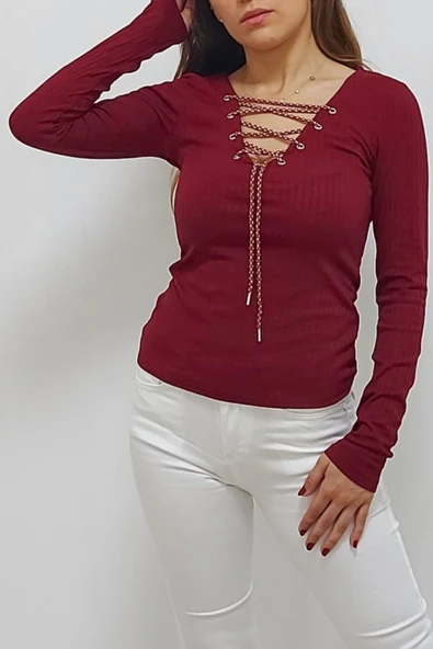 Bkmc Önden Bağlamalı Tişört Bordo