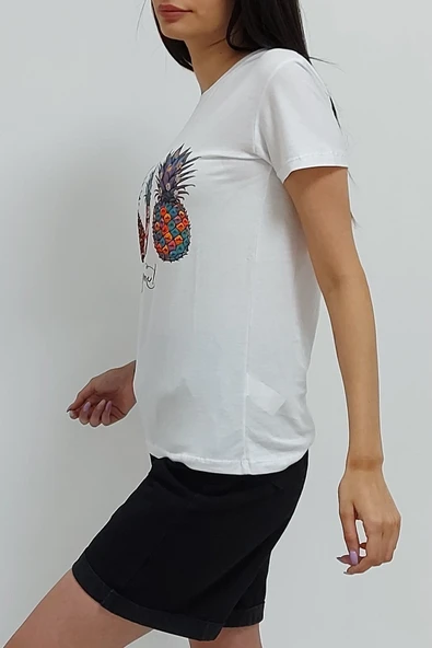 Bkmc Ananas Baskılı Tişört Beyaz - 3