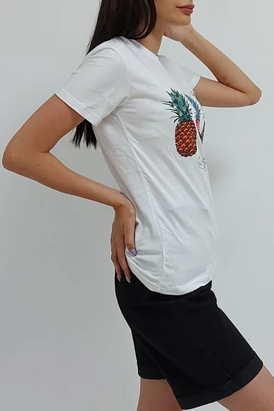 Bkmc Ananas Baskılı Tişört Beyaz - 4