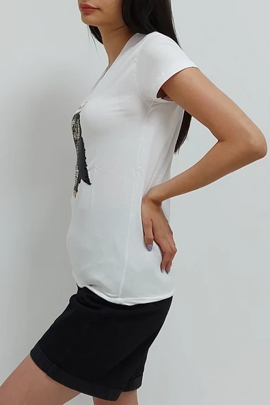 Bkmc Baykuş Işlemeli Tişört Beyaz - 4