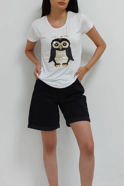 Bkmc Baykuş Işlemeli Tişört Beyaz