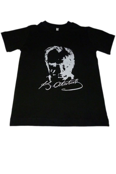 Bkmc Unisex Çocuk Siyah Atatürk Baskılı Tişört