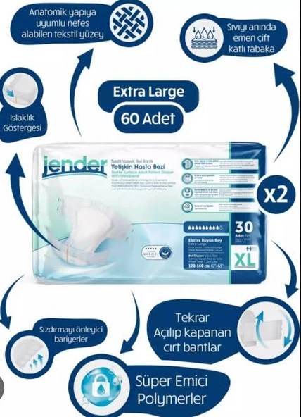 Jender Belbantlı Ekstra Büyük Boy XL 30'lu 2 Adet Hasta Bezi ürün görseli 1