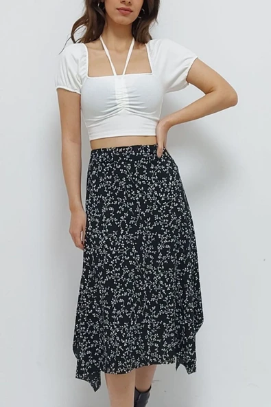 Bkmc Büzgülü Crop Bluz Beyaz