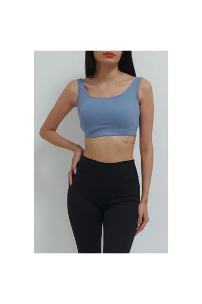 Bkmc Fitilli Beli Lastikli Crop Atlet Indigo