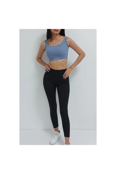 Bkmc Fitilli Beli Lastikli Crop Atlet Indigo - 2