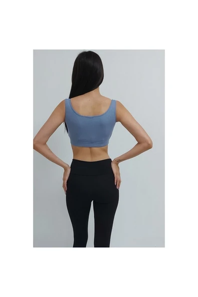 Bkmc Fitilli Beli Lastikli Crop Atlet Indigo - 5