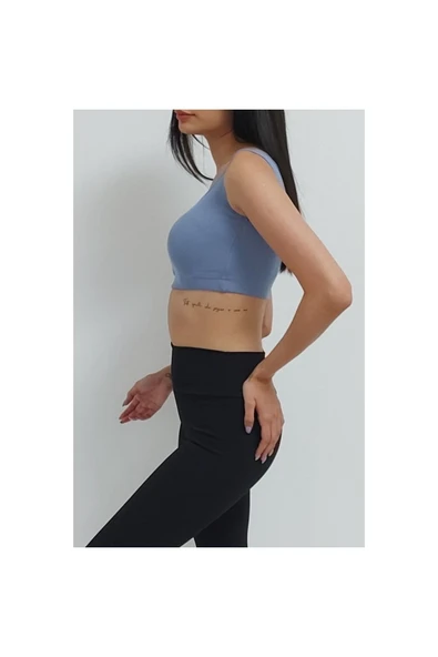 Bkmc Fitilli Beli Lastikli Crop Atlet Indigo - 3