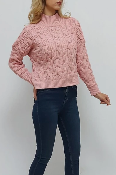 Bkmc Balıkçı Yaka Desenli Triko Bluz Pembe - 4