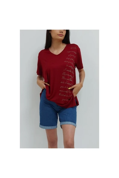 Bkmc Işlemeli Bluz Bordo ( (tween)) (tween)