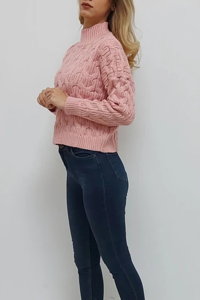 Bkmc Balıkçı Yaka Desenli Triko Bluz Pembe - 3