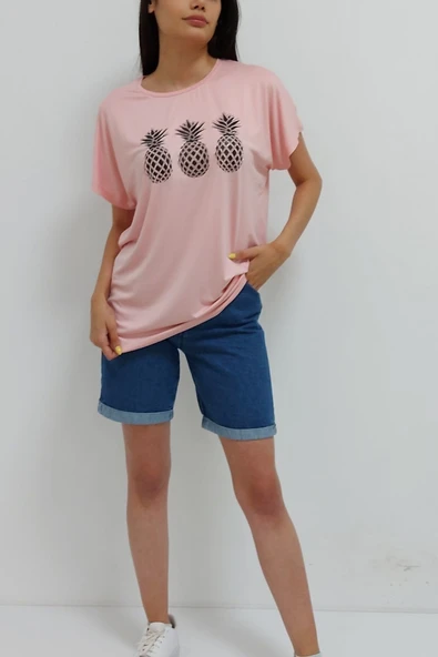 Bkmc Ananas Işlemeli Bluz Pudra