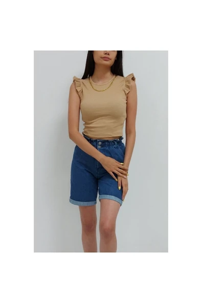 Bkmc Kol Fırfırlı Zincirli Triko Bluz Sütlükahve (LİSİNYA) Alithestereo