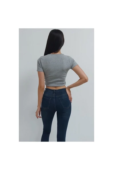 Bkmc Kruvaze Yaka Büzgülü Bluz Gri - 5