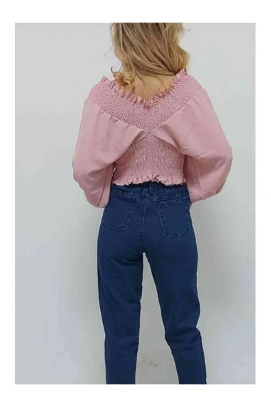 Bkmc V Yaka Gipeli Ayrobin Bluz Pudra - 5