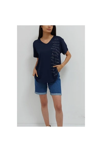 Bkmc Işlemeli Bluz Lacivert - 2