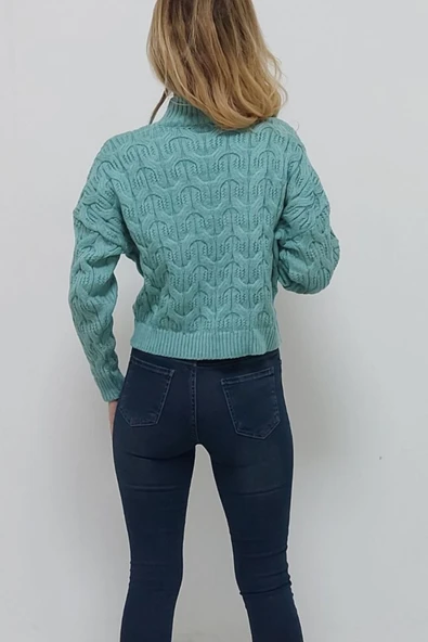 Bkmc Balıkçı Yaka Desenli Triko Bluz Yeşil - 5