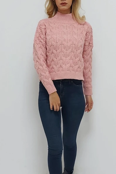 Bkmc Balıkçı Yaka Desenli Triko Bluz Pembe - 2