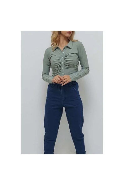 Bkmc Gömlek Yaka Gipeli Düğmeli Bluz