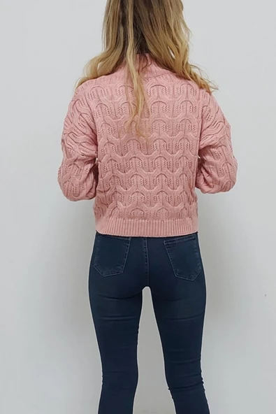 Bkmc Balıkçı Yaka Desenli Triko Bluz Pembe - 5