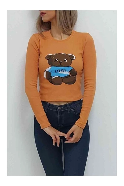 Bkmc CLZ944 Ayı Baskılı Bluz Turuncu