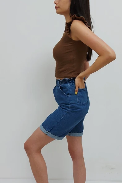 Bkmc Kol Fırfırlı Zincirli Triko Bluz Kahve - 4