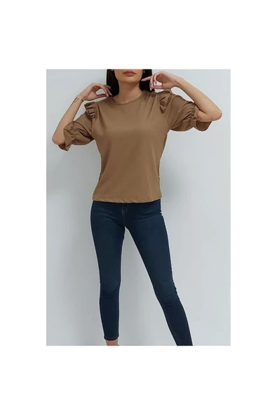 Bkmc Omuzu Fırfırlı Bisiklet Yaka Bluz Sütlükahve - 2