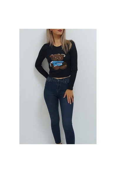 Bkmc Ayı Baskılı Bluz Siyah