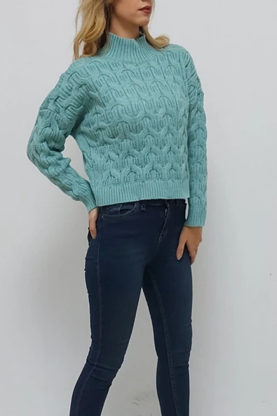 Bkmc Balıkçı Yaka Desenli Triko Bluz Yeşil - 4