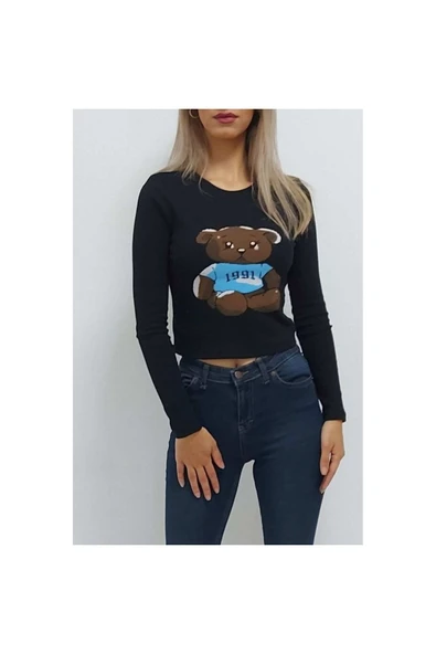 Bkmc Ayı Baskılı Bluz Siyah - 2