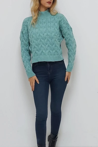 Bkmc Balıkçı Yaka Desenli Triko Bluz Yeşil - 7