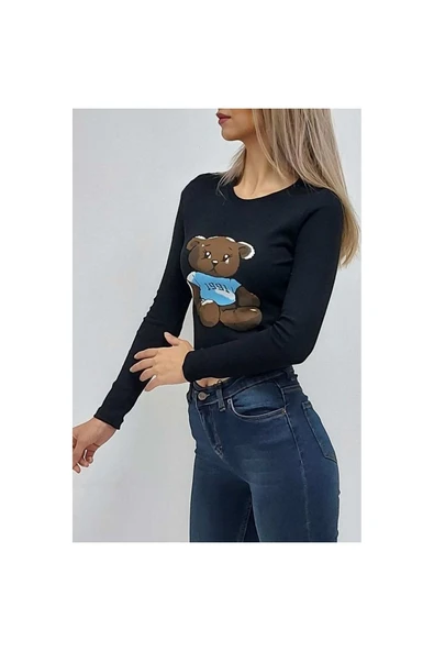 Bkmc Ayı Baskılı Bluz Siyah - 3