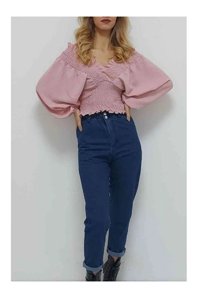 Bkmc V Yaka Gipeli Ayrobin Bluz Pudra - 2