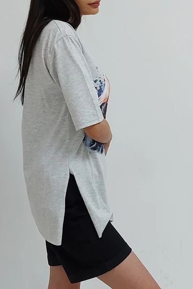 Bkmc Yırtmaçlı Baskılı Tunik Gri - 3