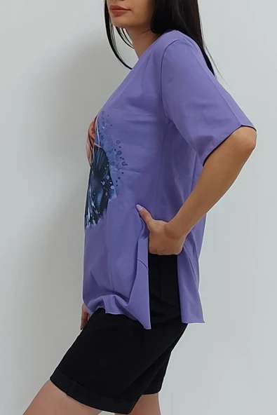 Bkmc Yırtmaçlı Baskılı Tunik Mor - 4