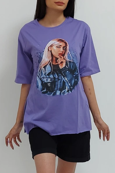 Bkmc Yırtmaçlı Baskılı Tunik Mor - 2