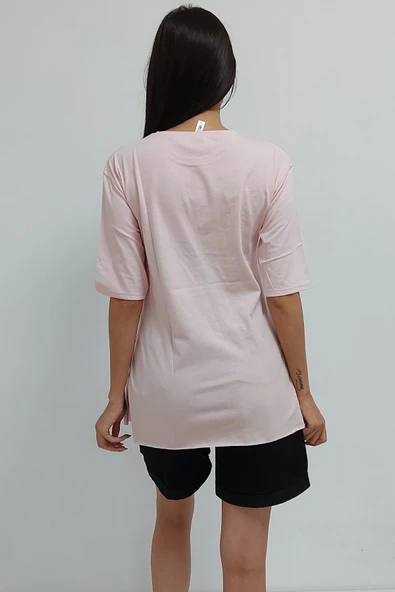 Bkmc Yırtmaçlı Baskılı Tunik Pudra - 5