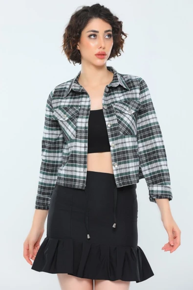 Bkmc Çift Cepli Ekose Desenli Alt Ipli Gömlek Yeşil - 3