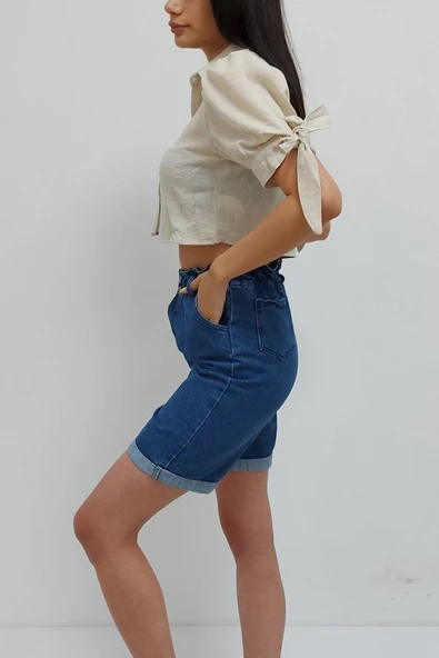 Bkmc Kolu Bağcıklı Crop Gömlek Taş - 4