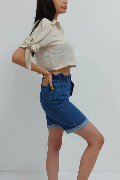 Bkmc Kolu Bağcıklı Crop Gömlek Taş - 3