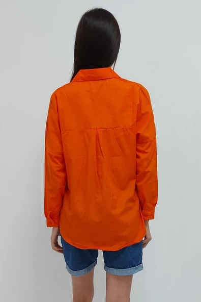 Bkmc Terikoton Oversize Gömlek Turuncu - 5