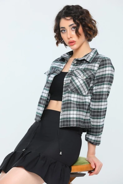 Bkmc Çift Cepli Ekose Desenli Alt Ipli Gömlek Yeşil - 4