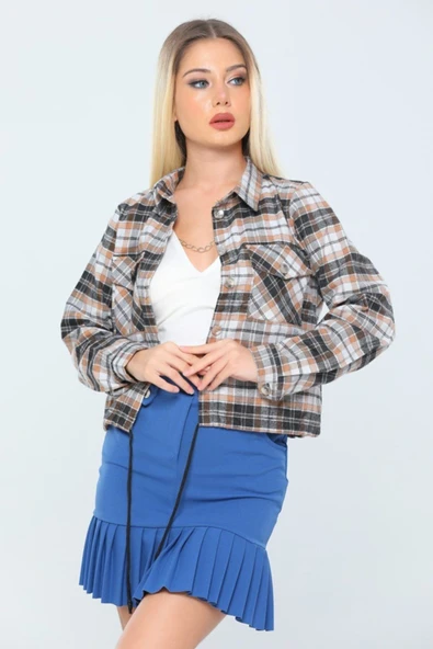 Bkmc Çift Cepli Ekose Desenli Alt Ipli Gömlek Camel - 3