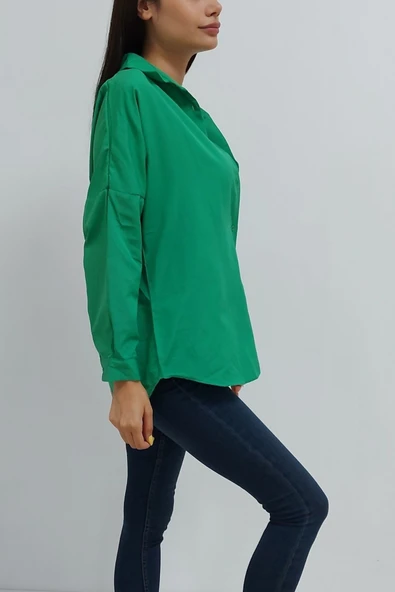 Bkmc Terikoton Oversize Gömlek Yeşil - 3