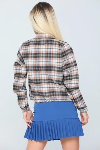 Bkmc Çift Cepli Ekose Desenli Alt Ipli Gömlek Camel - 2